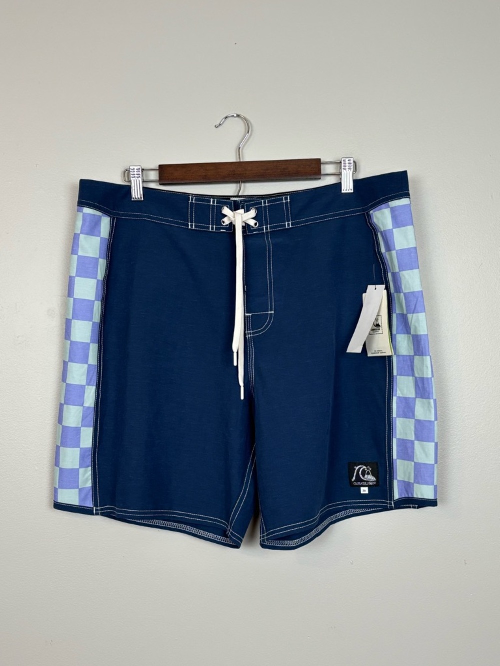 Quicksilver Board Shorts Mens 36 Blue Original Checkered Surf Beach‎ 7.5" Inseam